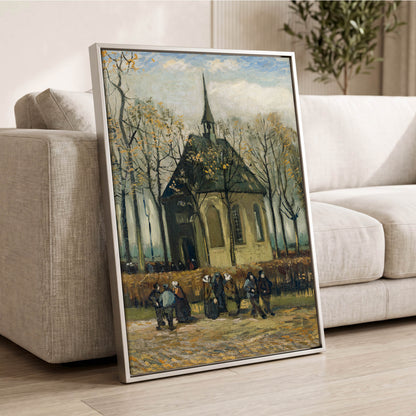 Autumn Chapel Gathering, green, beige, gold abstract wall art displayed in a styled interior, gallery view 8