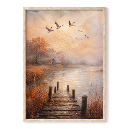 Autumn Flight at Dusk, brown, orange, beige nature wall art, front artwork view