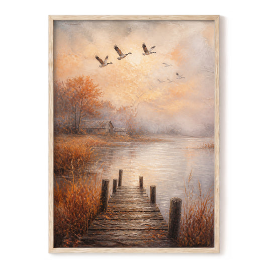 Autumn Flight at Dusk, brown, orange, beige nature wall art, front artwork view