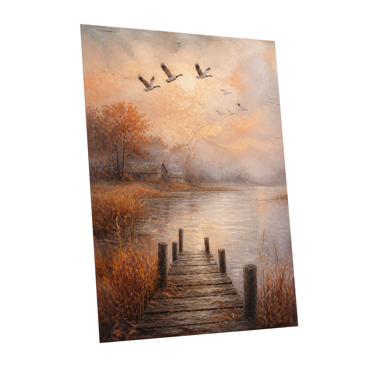 Autumn Flight at Dusk, brown, orange, beige nature wall art shown as a unframed poster wall art print