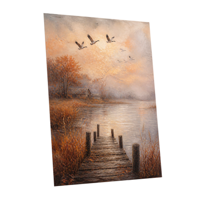 Autumn Flight at Dusk, brown, orange, beige nature wall art shown as a unframed poster wall art print