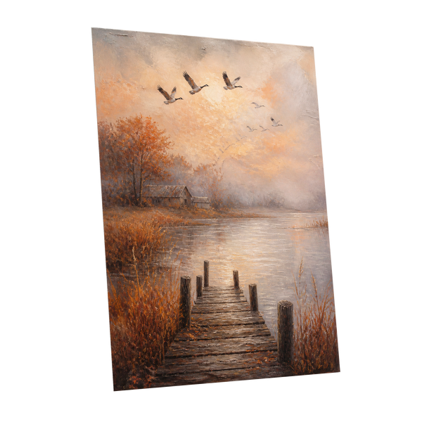 Autumn Flight at Dusk, brown, orange, beige nature wall art shown as a unframed poster wall art print