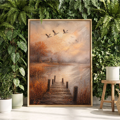 Autumn Flight at Dusk, brown, orange, beige nature wall art displayed in a styled interior, gallery view 2