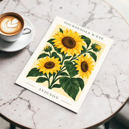Avignon Sunflower Study, yellow, green, beige floral wall art displayed in a styled interior, gallery view 5