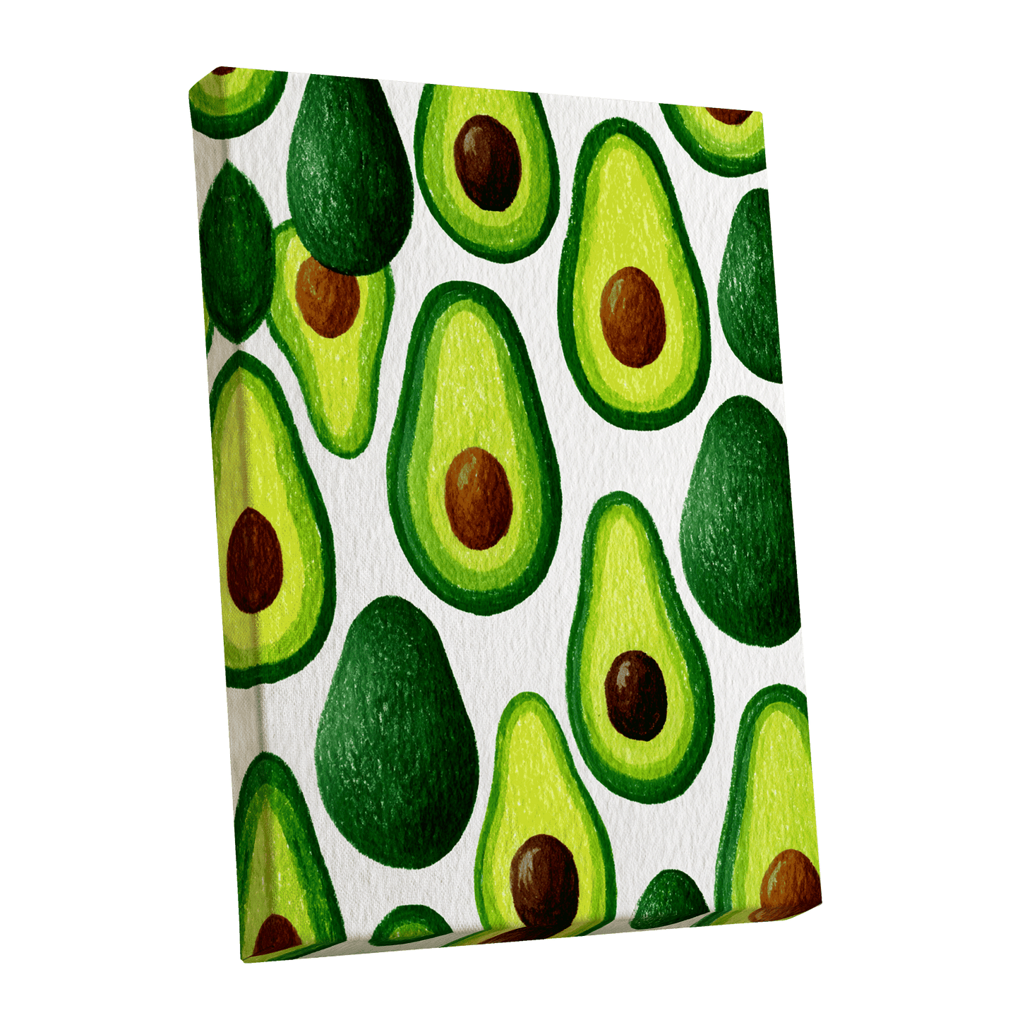 Avocado Parade, green, yellow, brown nature wall art shown as a stretched canvas wall art