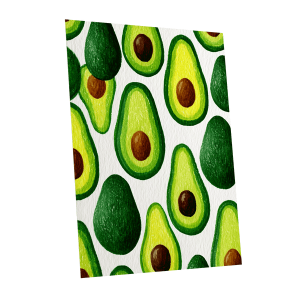 Avocado Parade, green, yellow, brown nature wall art shown as a unframed poster wall art print