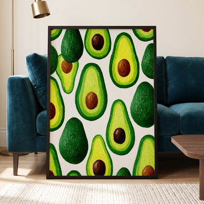 Avocado Parade, green, yellow, brown nature wall art displayed in a styled interior, gallery view 5