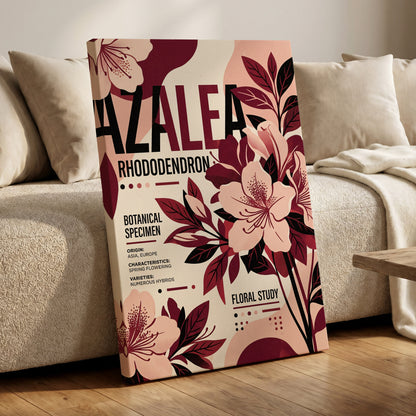 Azalea Archive, pink, red, beige floral wall art on canvas displayed in a styled interior, gallery view 1