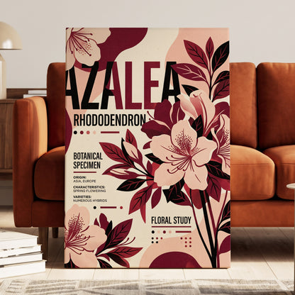 Azalea Archive, pink, red, beige floral wall art on canvas displayed in a styled interior, gallery view 2