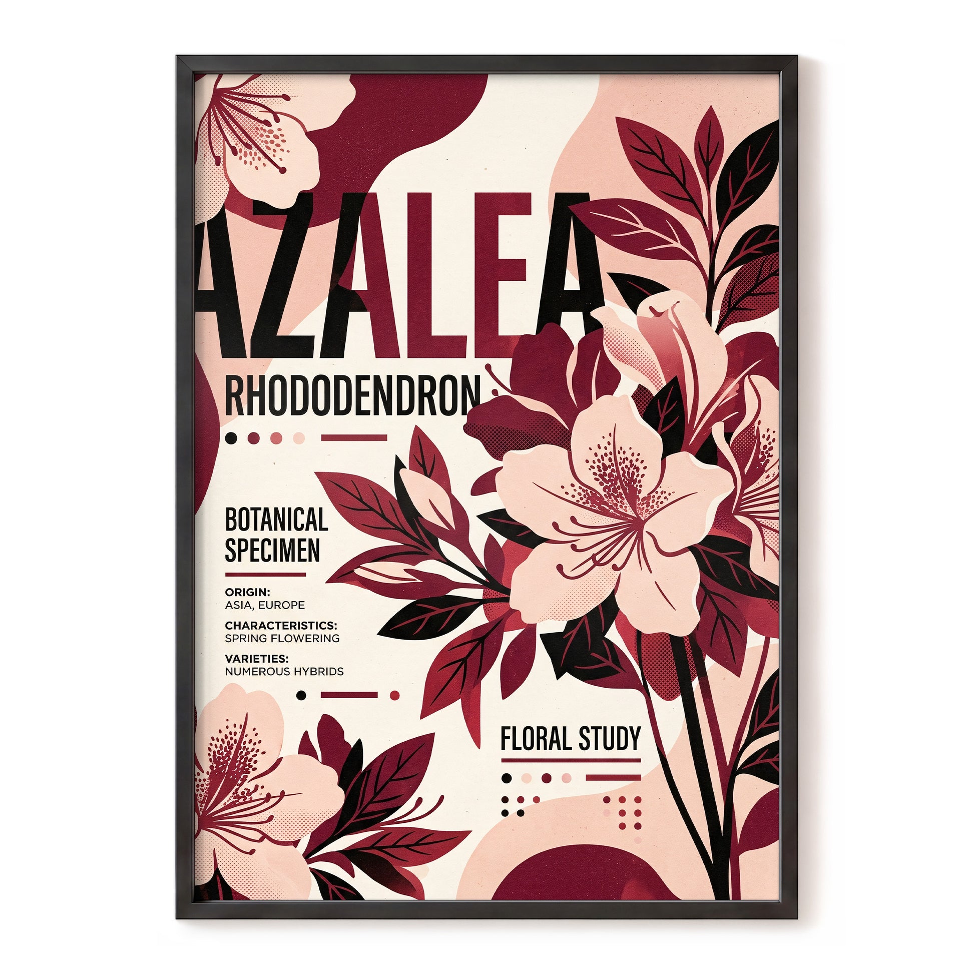 Azalea Archive, pink, red, beige floral wall art, front artwork view