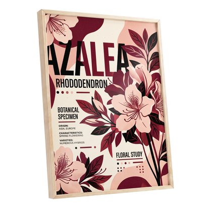 Azalea Archive, pink, red, beige floral wall art shown as a oak framed poster wall art print