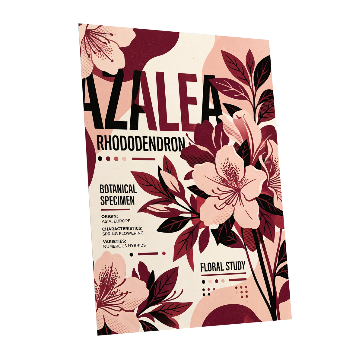 Azalea Archive, pink, red, beige floral wall art shown as a unframed poster wall art print