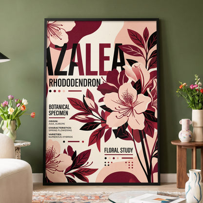 Azalea Archive, pink, red, beige floral wall art displayed in a styled interior, gallery view 4