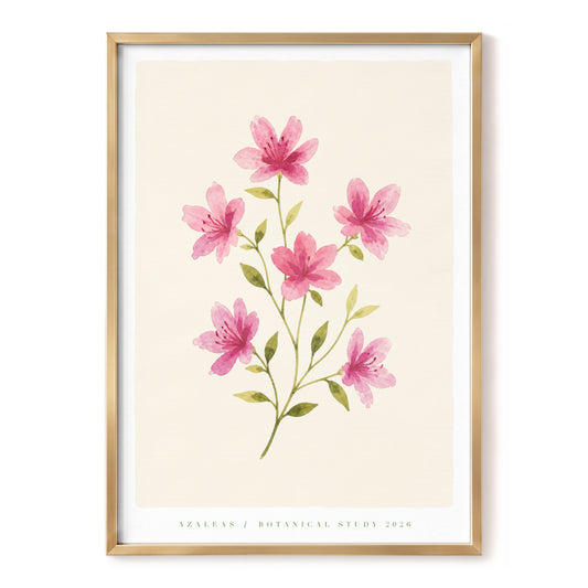 Azalea Reverie, pink, green, beige floral wall art, front artwork view