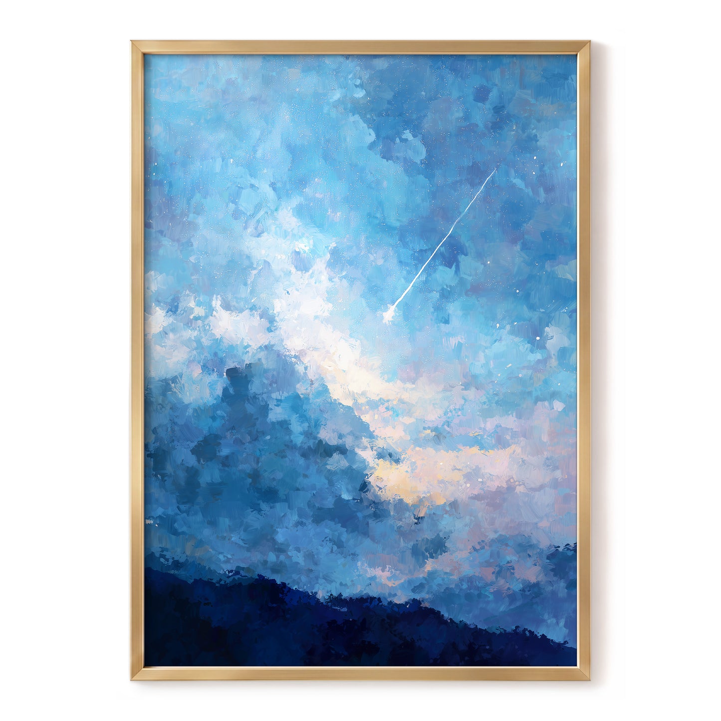 Azure Afterglow, blue, white, beige abstract wall art, front artwork view