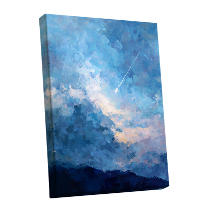 Azure Afterglow, blue, white, beige abstract wall art shown as a stretched canvas wall art