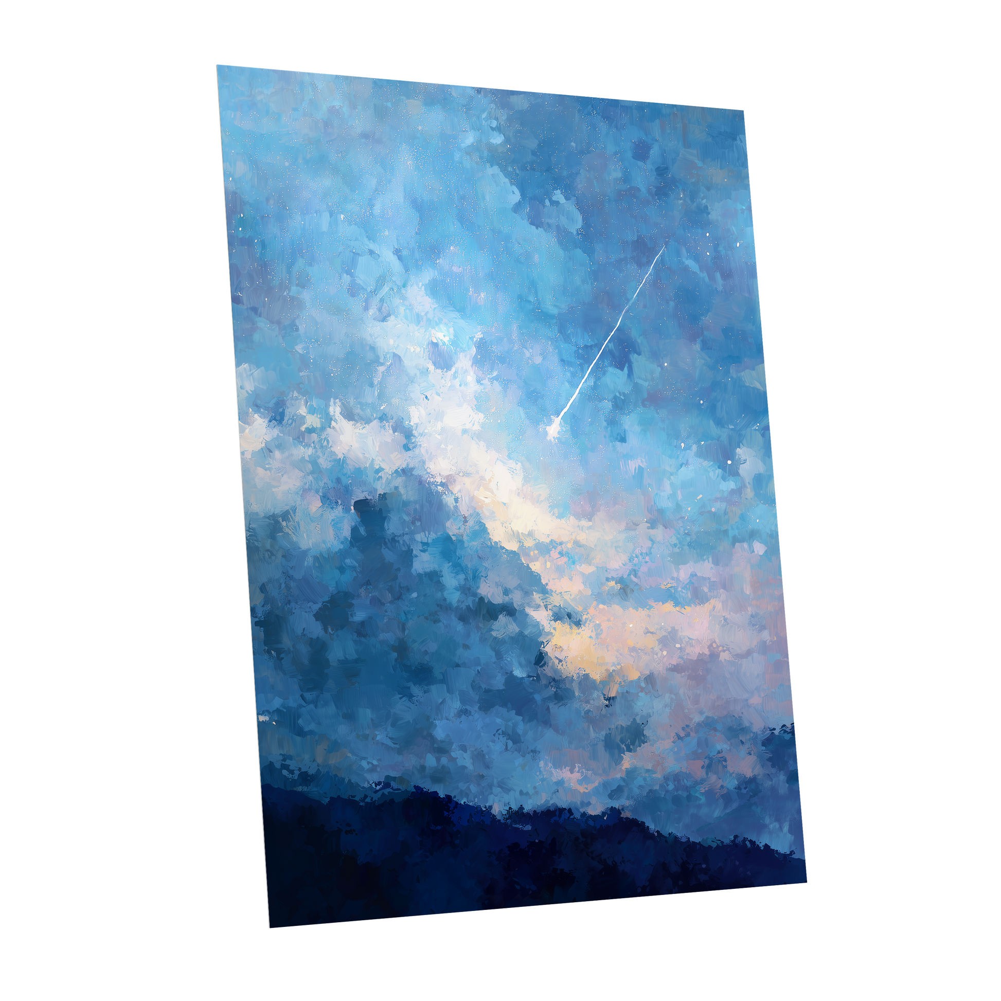 Azure Afterglow, blue, white, beige abstract wall art shown as a unframed poster wall art print