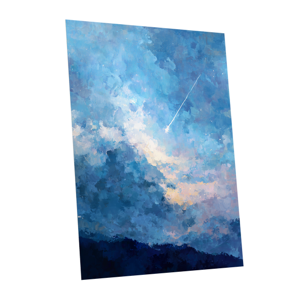 Azure Afterglow, blue, white, beige abstract wall art shown as a unframed poster wall art print