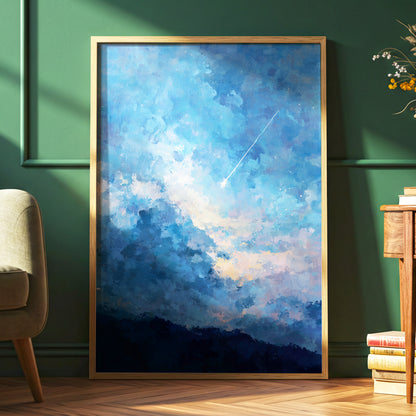 Azure Afterglow, blue, white, beige abstract wall art displayed in a styled interior, gallery view 2