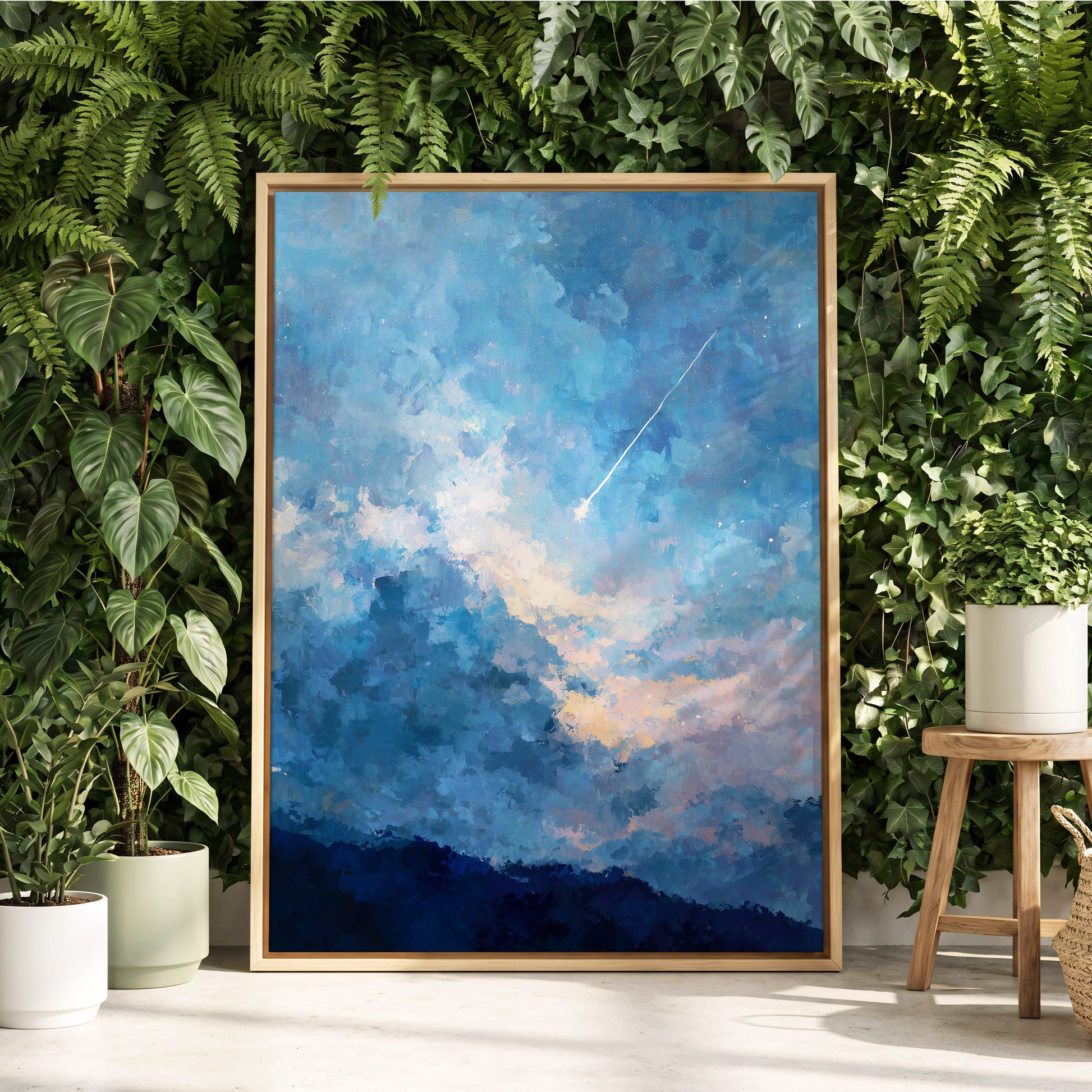 Azure Afterglow, blue, white, beige abstract wall art displayed in a styled interior, gallery view 4