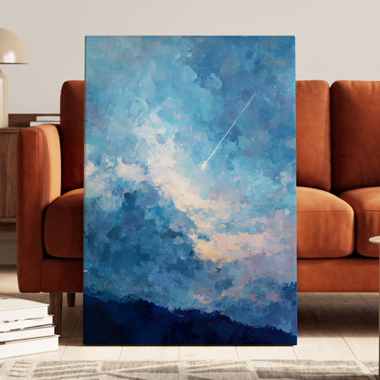 Azure Afterglow, blue, white, beige abstract wall art displayed in a styled interior, gallery view 7