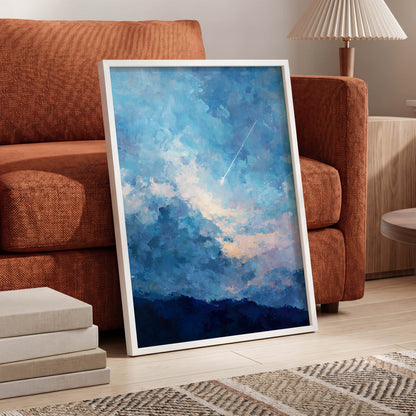 Azure Afterglow, blue, white, beige abstract wall art displayed in a styled interior, gallery view 9