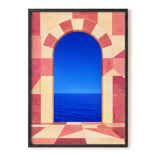 Azure Archway, blue, pink, beige nature wall art, front artwork view