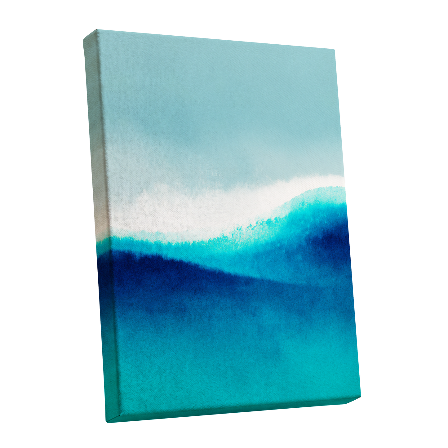 Azure Ascending, blue, white, gray abstract wall art shown as a stretched canvas wall art