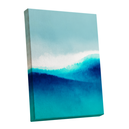 Azure Ascending, blue, white, gray abstract wall art shown as a stretched canvas wall art