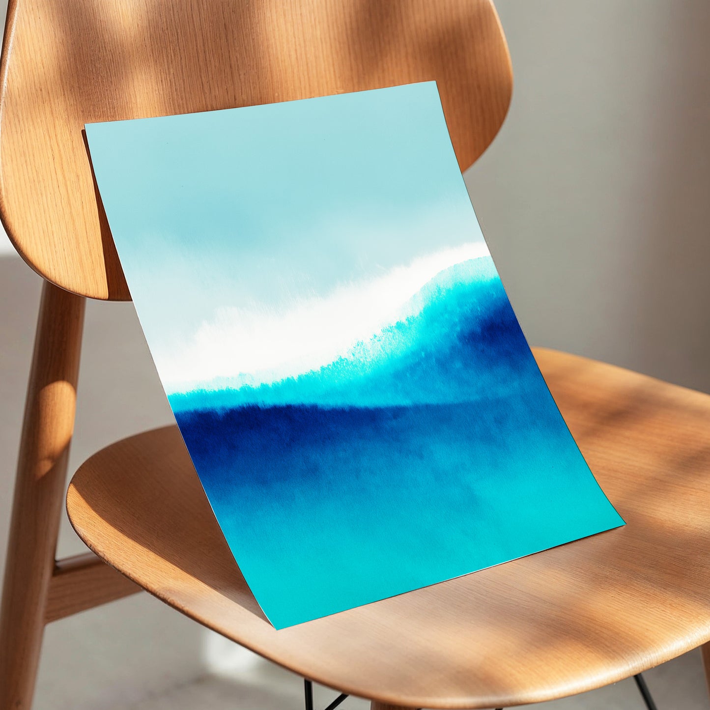 Azure Ascending, blue, white, gray abstract wall art displayed in a styled interior, gallery view 5