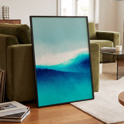 Azure Ascending, blue, white, gray abstract wall art displayed in a styled interior, gallery view 9