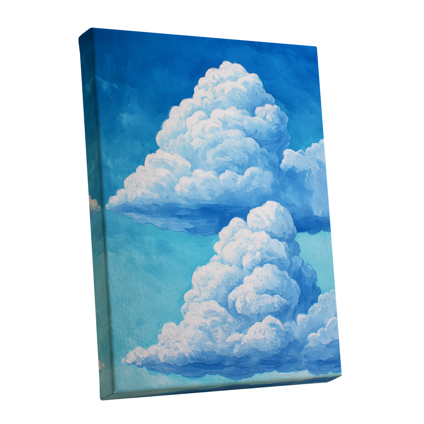 Azure Cloud Towers, blue, white, beige nature wall art shown as a stretched canvas wall art