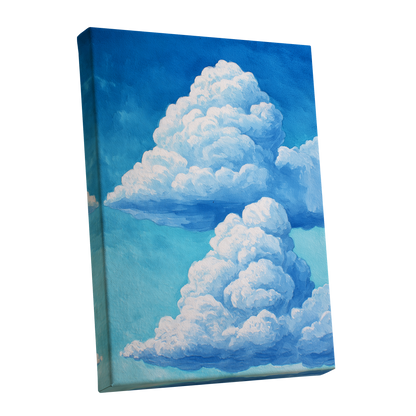 Azure Cloud Towers, blue, white, beige nature wall art shown as a stretched canvas wall art