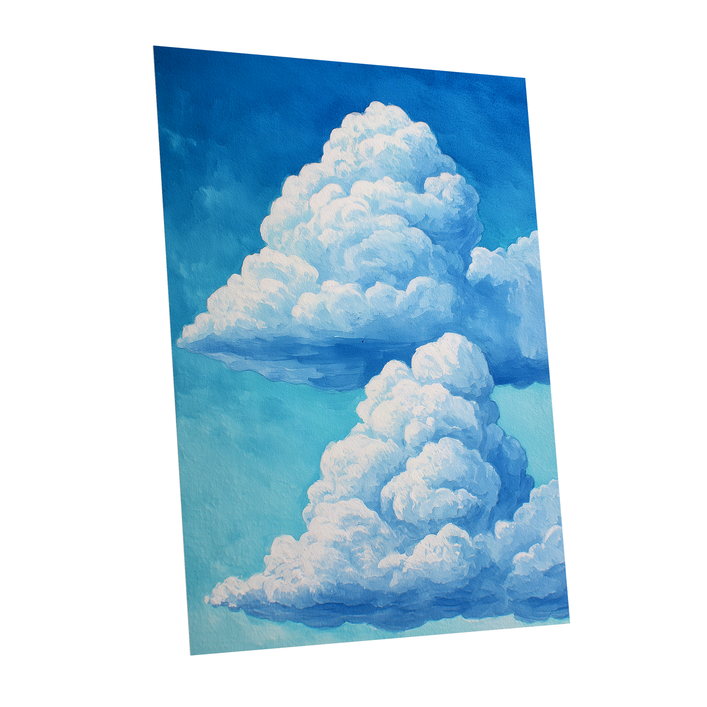 Azure Cloud Towers, blue, white, beige nature wall art shown as a unframed poster wall art print