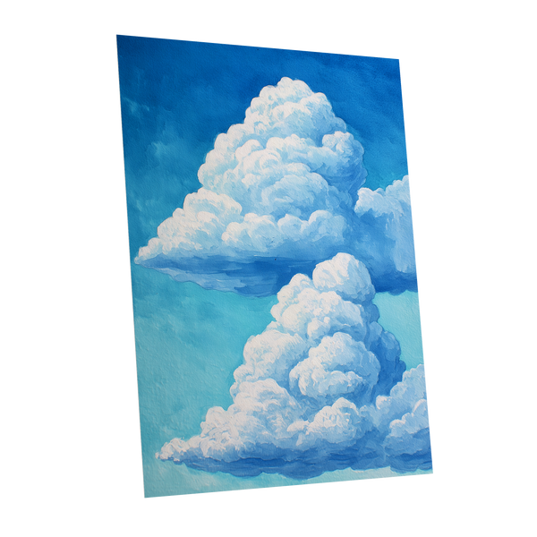 Azure Cloud Towers, blue, white, beige nature wall art shown as a unframed poster wall art print