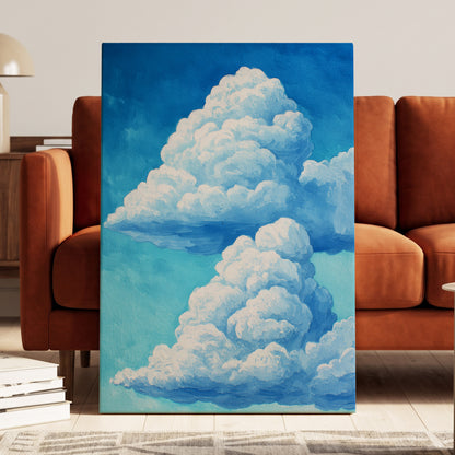 Azure Cloud Towers, blue, white, beige nature wall art displayed in a styled interior, gallery view 3