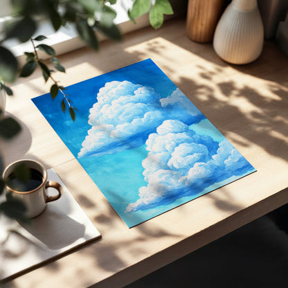 Azure Cloud Towers, blue, white, beige nature wall art displayed in a styled interior, gallery view 5