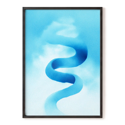 Azure Drift, blue, white, black abstract wall art, front artwork view