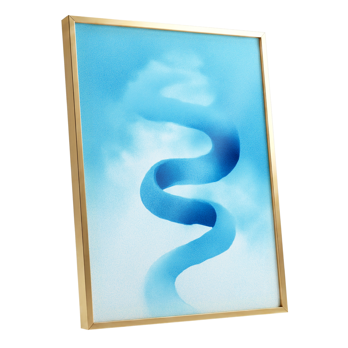 Azure Drift, blue, white, black abstract wall art shown as a gold framed poster wall art print