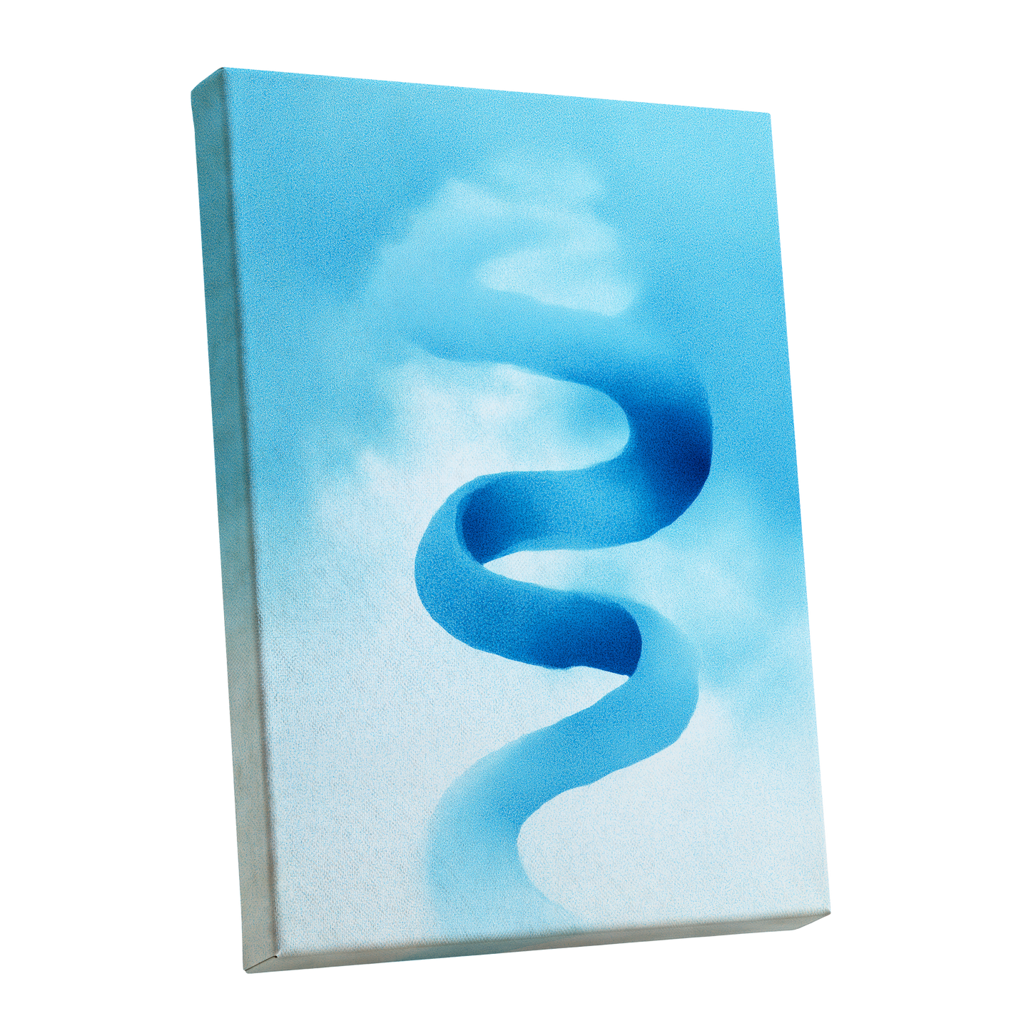 Azure Drift, blue, white, black abstract wall art shown as a stretched canvas wall art