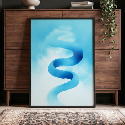 Azure Drift, blue, white, black abstract wall art displayed in a styled interior, gallery view 2
