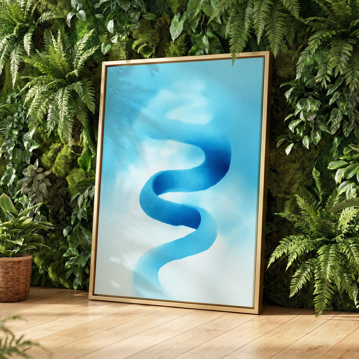 Azure Drift, blue, white, black abstract wall art displayed in a styled interior, gallery view 4
