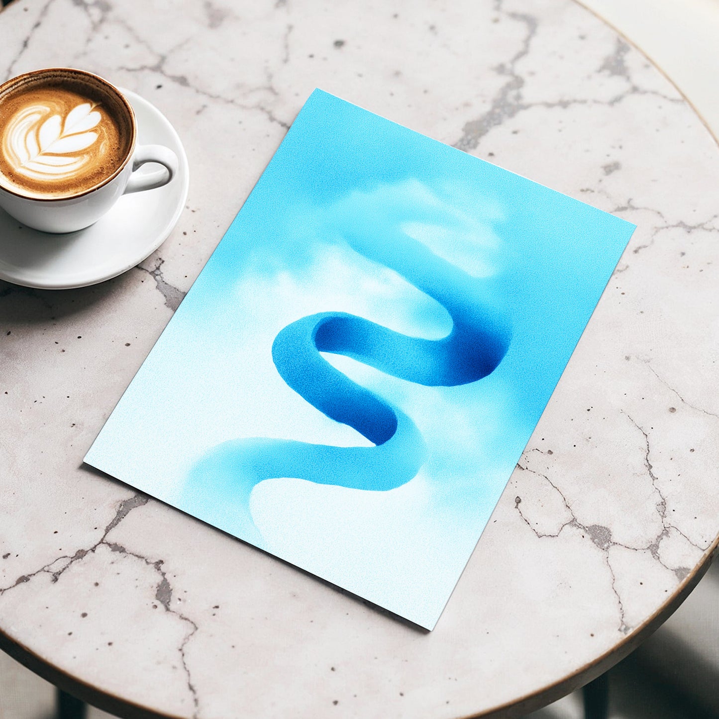 Azure Drift, blue, white, black abstract wall art displayed in a styled interior, gallery view 5