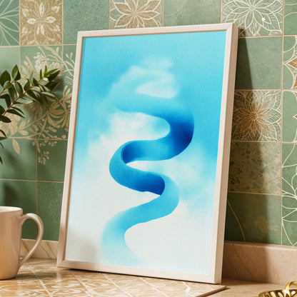 Azure Drift, blue, white, black abstract wall art displayed in a styled interior, gallery view 6