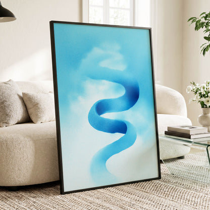 Azure Drift, blue, white, black abstract wall art displayed in a styled interior, gallery view 9