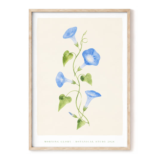 Azure Morning Vine, blue, green, beige floral wall art, front artwork view