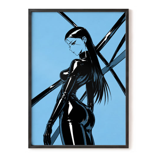 Azure Noir, black, blue, white minimalist wall art, front artwork view