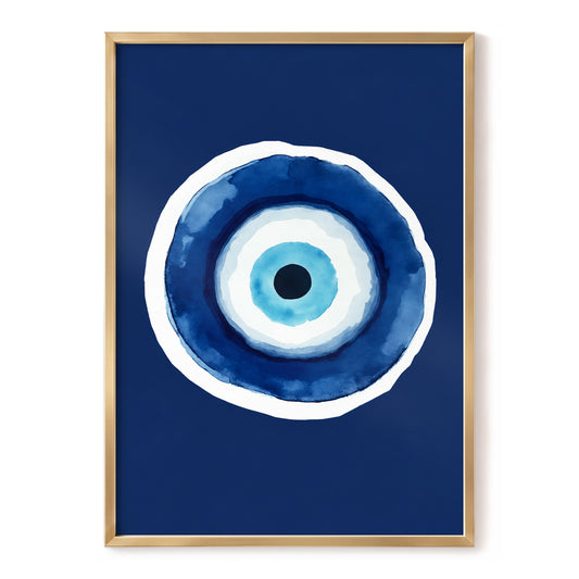 Azure Orbit, blue, white, black abstract wall art, front artwork view