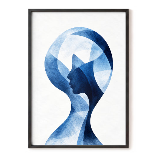 Azure Reverie, blue, white, black abstract wall art, front artwork view