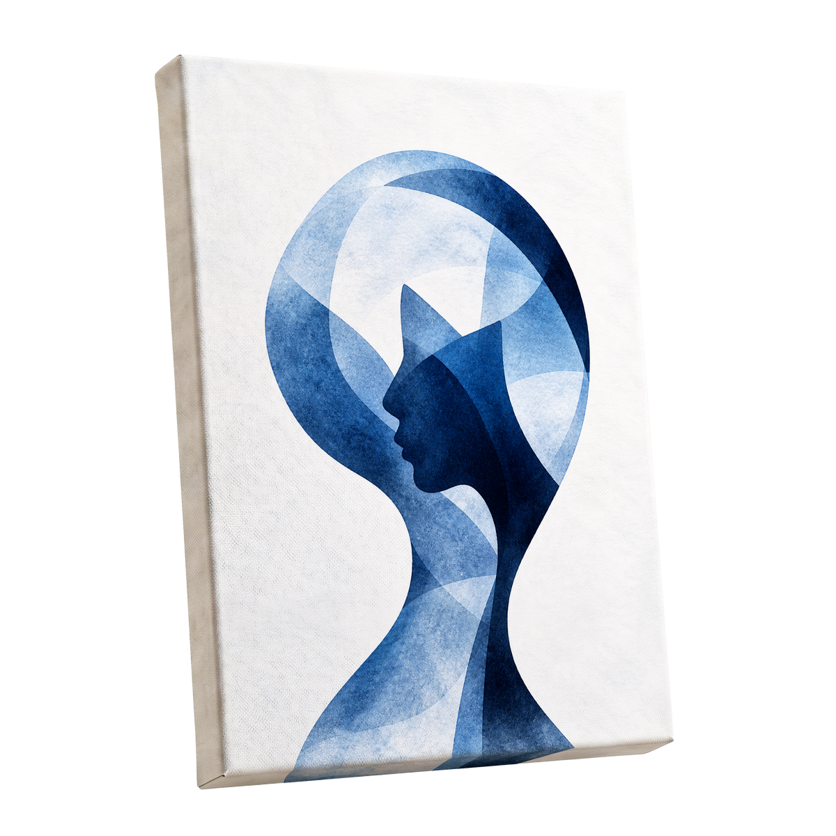 Azure Reverie, blue, white, black abstract wall art shown as a stretched canvas wall art